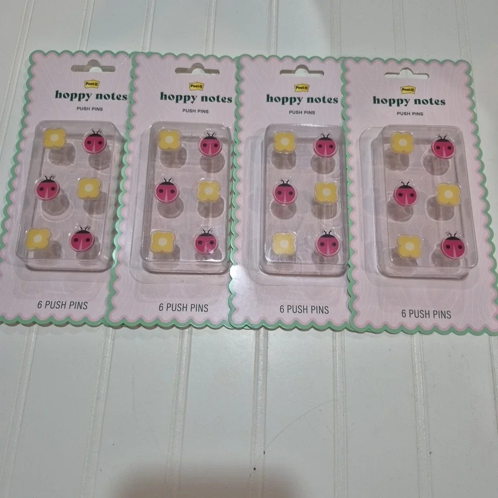 New Post-it Ladybug and Yellow Flower Push Pins 4-Pack (24 Push Pins)